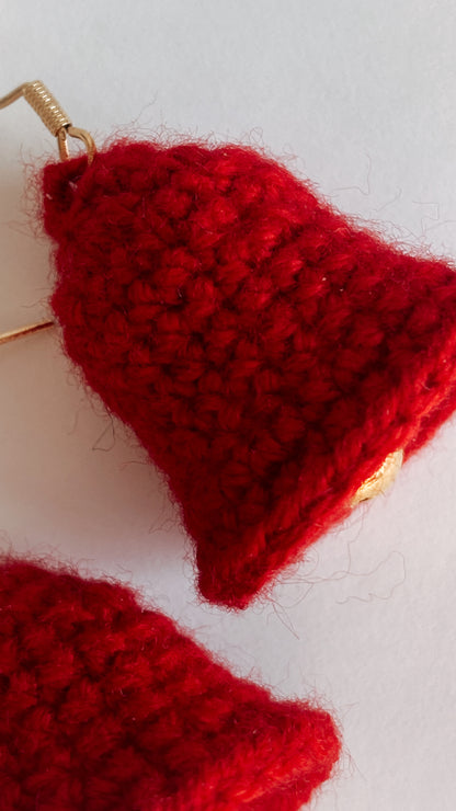 Jingle Bell Joy Earrings | Hand-Crocheted Festive Silver Bells |925 Sterling Silver Plated with 18K Gold | Holiday Gift