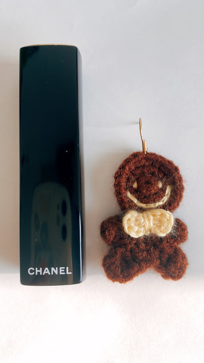 Gingerbread Joy Earrings | Hand-Crocheted Festive Charm | 925 Sterling Silver Plated with 18K Gold | Sweet Holiday Gift