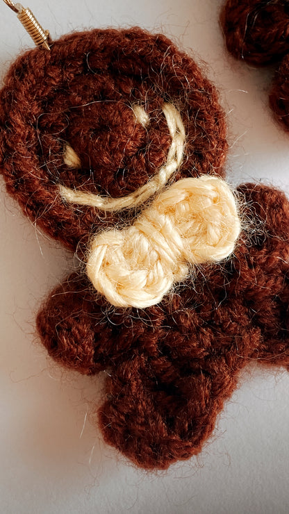 Gingerbread Joy Earrings | Hand-Crocheted Festive Charm | 925 Sterling Silver Plated with 18K Gold | Sweet Holiday Gift