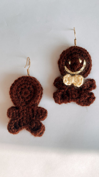 Gingerbread Joy Earrings | Hand-Crocheted Festive Charm | 925 Sterling Silver Plated with 18K Gold | Sweet Holiday Gift