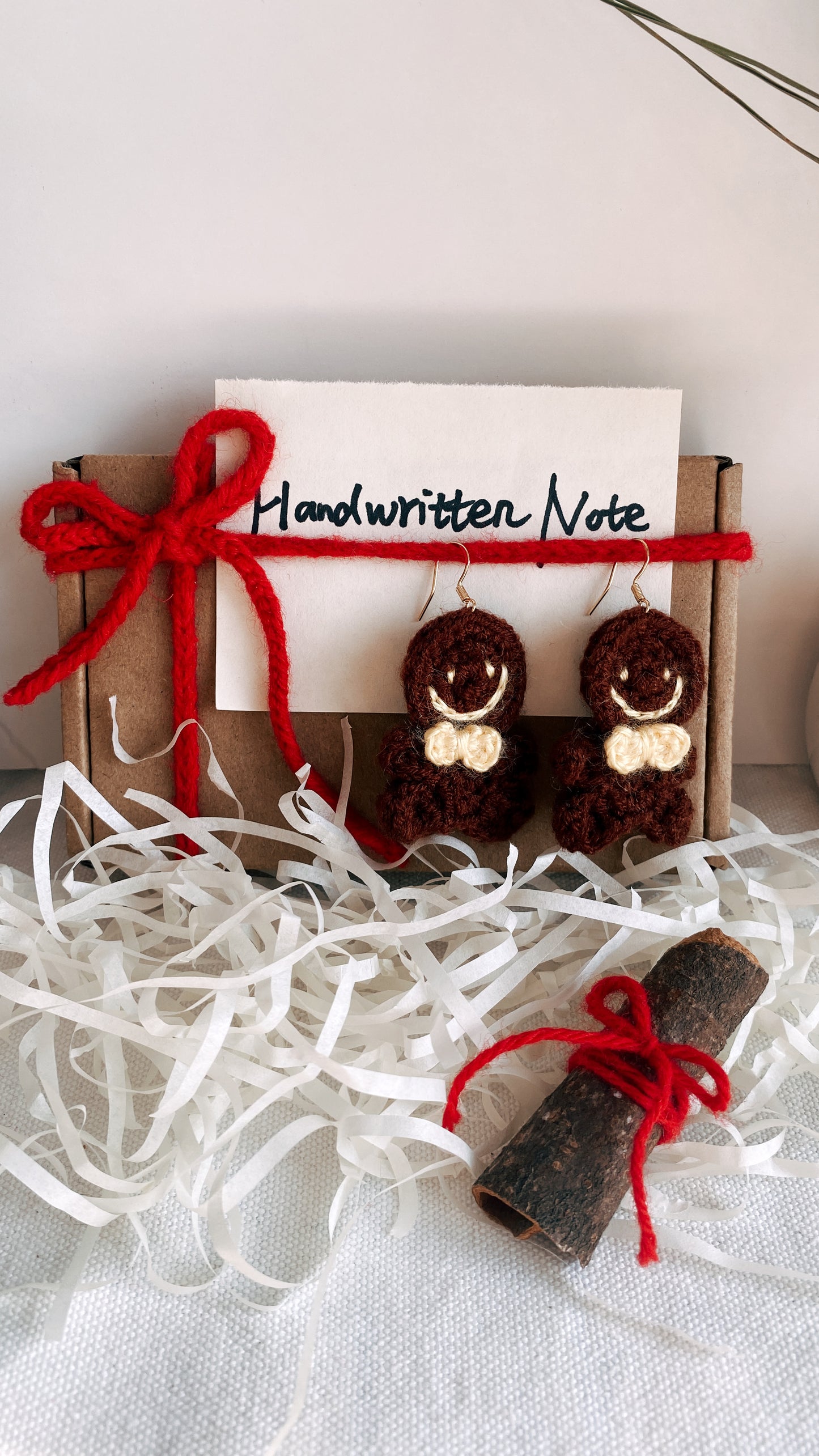 Gingerbread Joy Earrings | Hand-Crocheted Festive Charm | 925 Sterling Silver Plated with 18K Gold | Sweet Holiday Gift