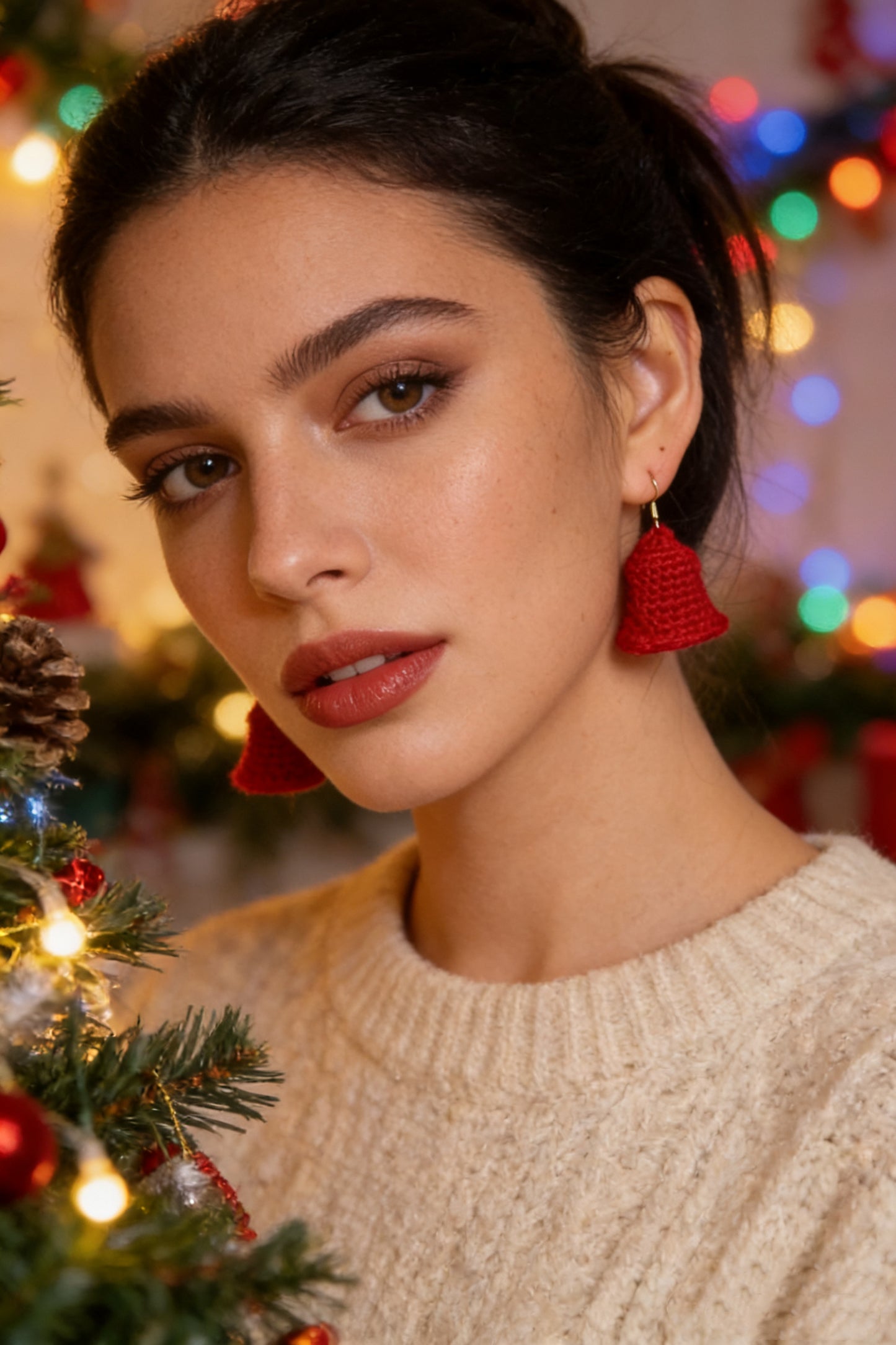 Jingle Bell Joy Earrings | Hand-Crocheted Festive Silver Bells |925 Sterling Silver Plated with 18K Gold | Holiday Gift