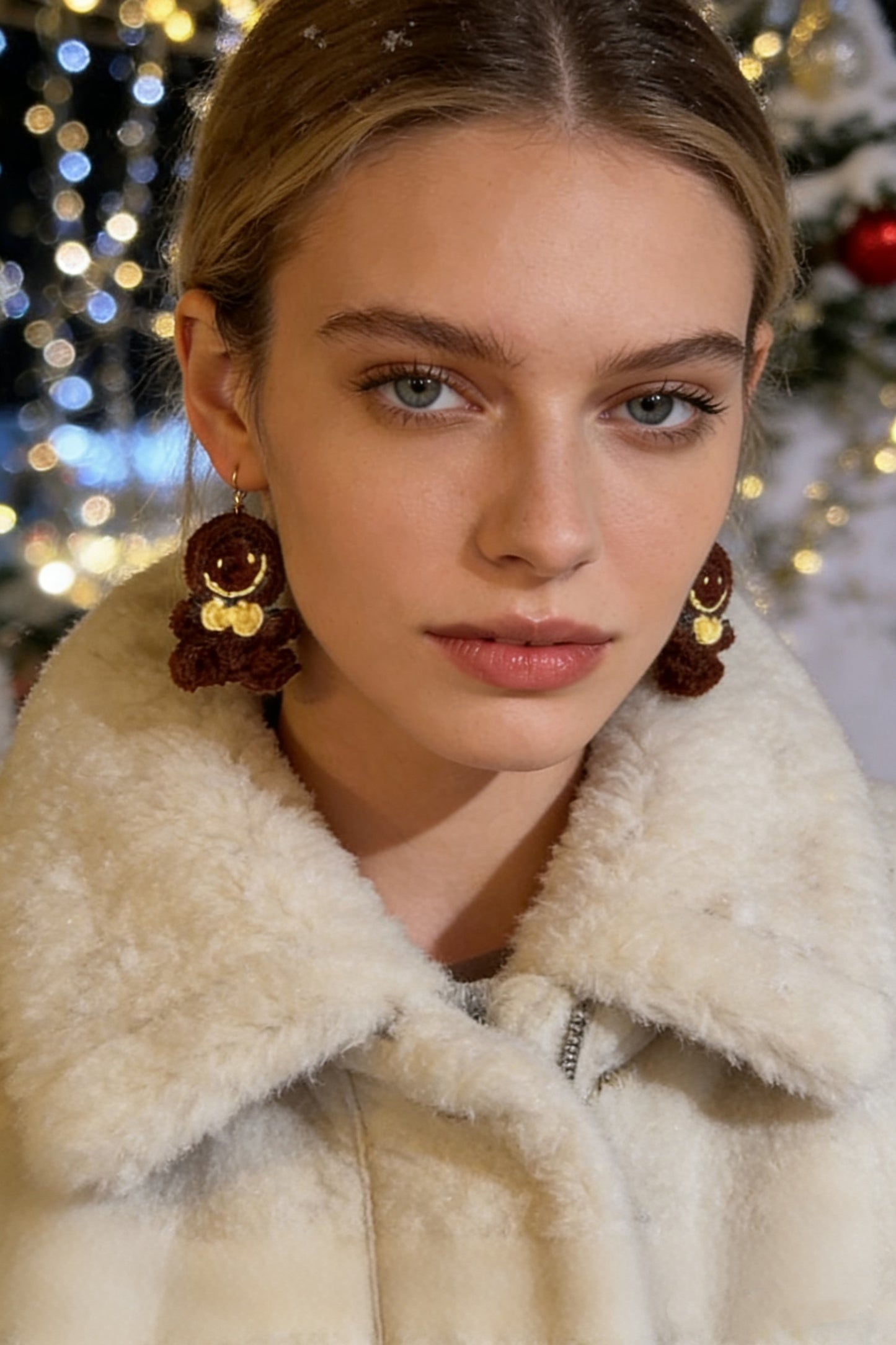 Gingerbread Joy Earrings | Hand-Crocheted Festive Charm | 925 Sterling Silver Plated with 18K Gold | Sweet Holiday Gift