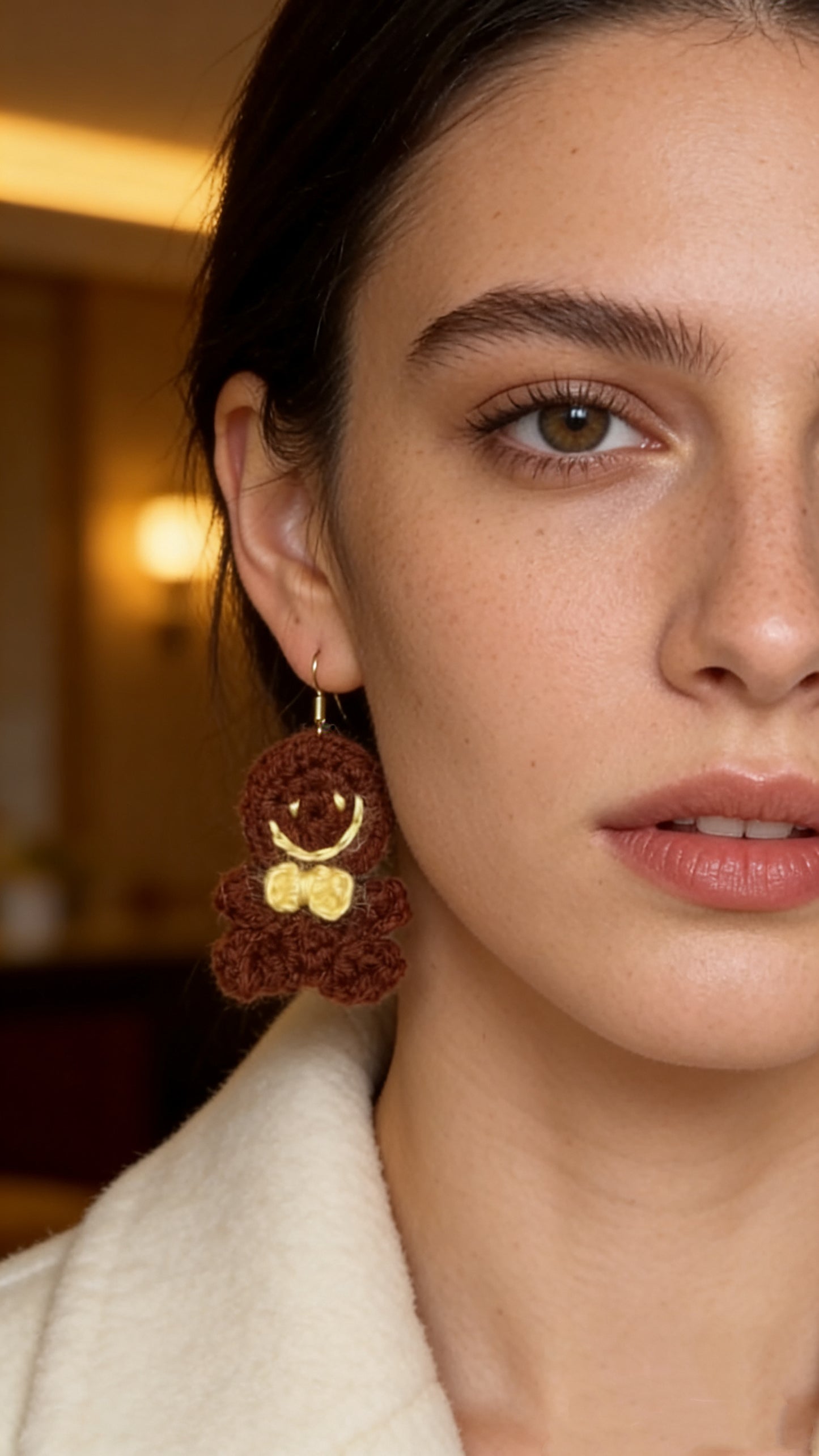 Gingerbread Joy Earrings | Hand-Crocheted Festive Charm | 925 Sterling Silver Plated with 18K Gold | Sweet Holiday Gift