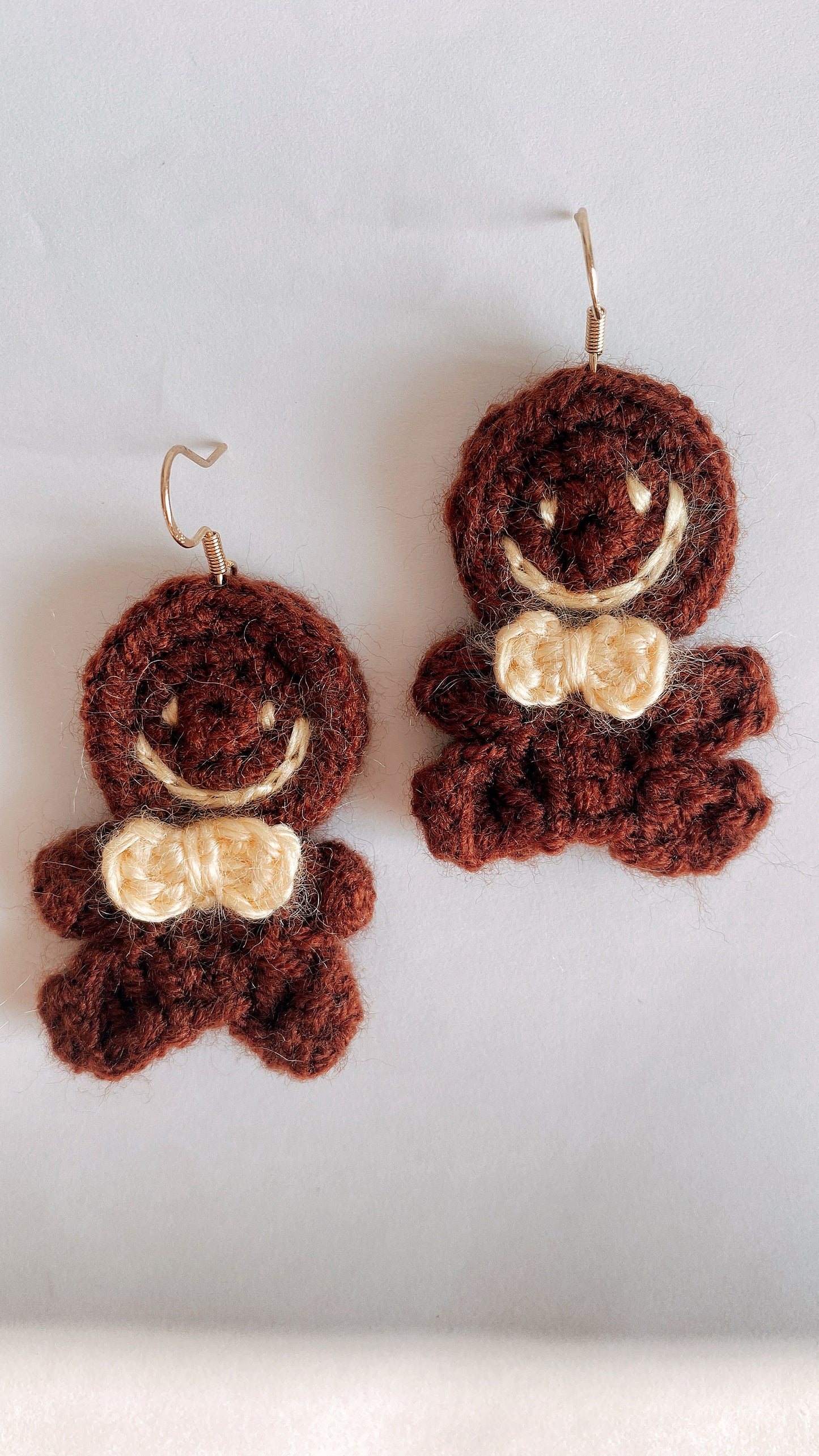 Gingerbread Joy Earrings | Hand-Crocheted Festive Charm | 925 Sterling Silver Plated with 18K Gold | Sweet Holiday Gift