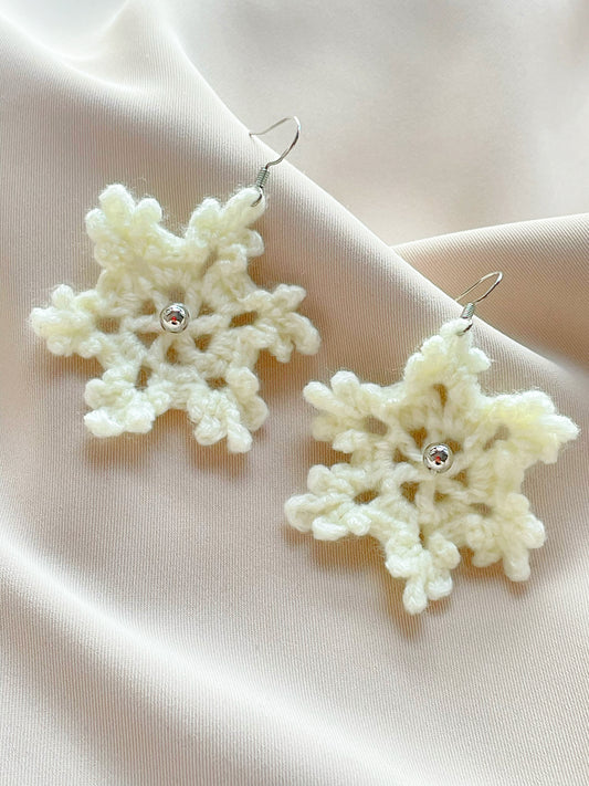 Frost Whisper Earrings | Hand-Crocheted Winter Florals | 925 Sterling Silver Plated in White Gold | Ethereal Gift